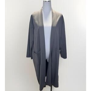 Eileen Fisher Cardigan Womens Medium Gray Open Front Long Jacket Tencel Blend